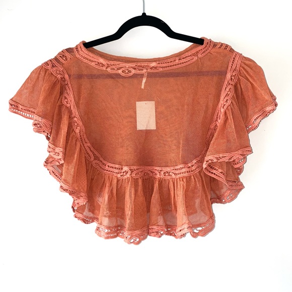 FREE PEOPLE I’m Pretty Ok Sheer Ruffled Lace Crop Top SZ M NEW!!! - Picture 3 of 3